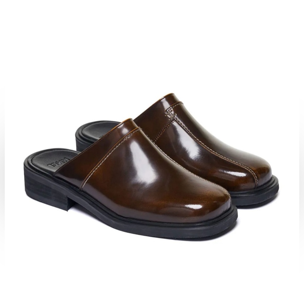 Men's Brown Leather Slip-On Clog Loafers